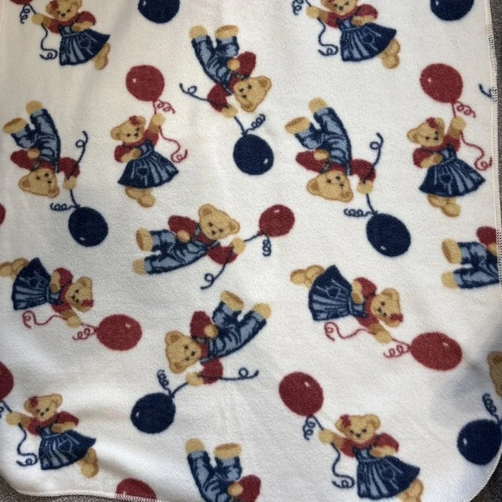 VTG‎ Blue Jean Teddy Baby Blanket Patch Magic Springs Denim Bears Balloon Fleece